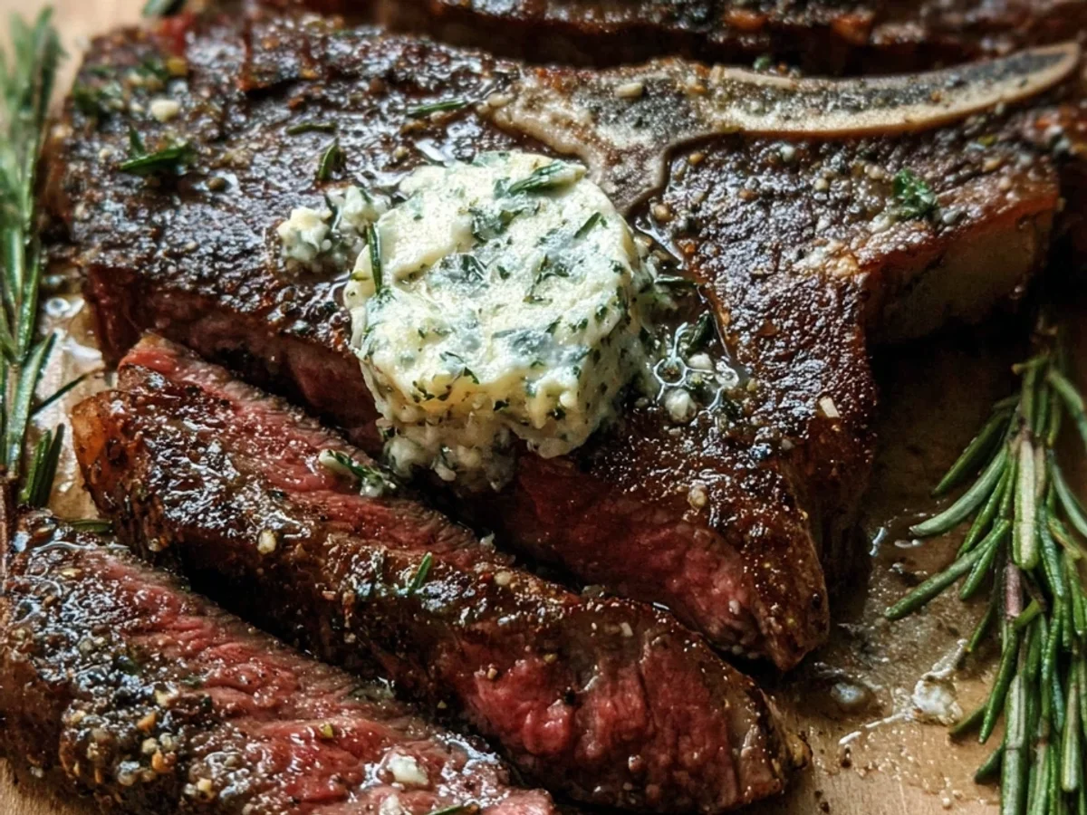 Air Fryer T-Bone Steak with Garlic Herb Butter - Image 1