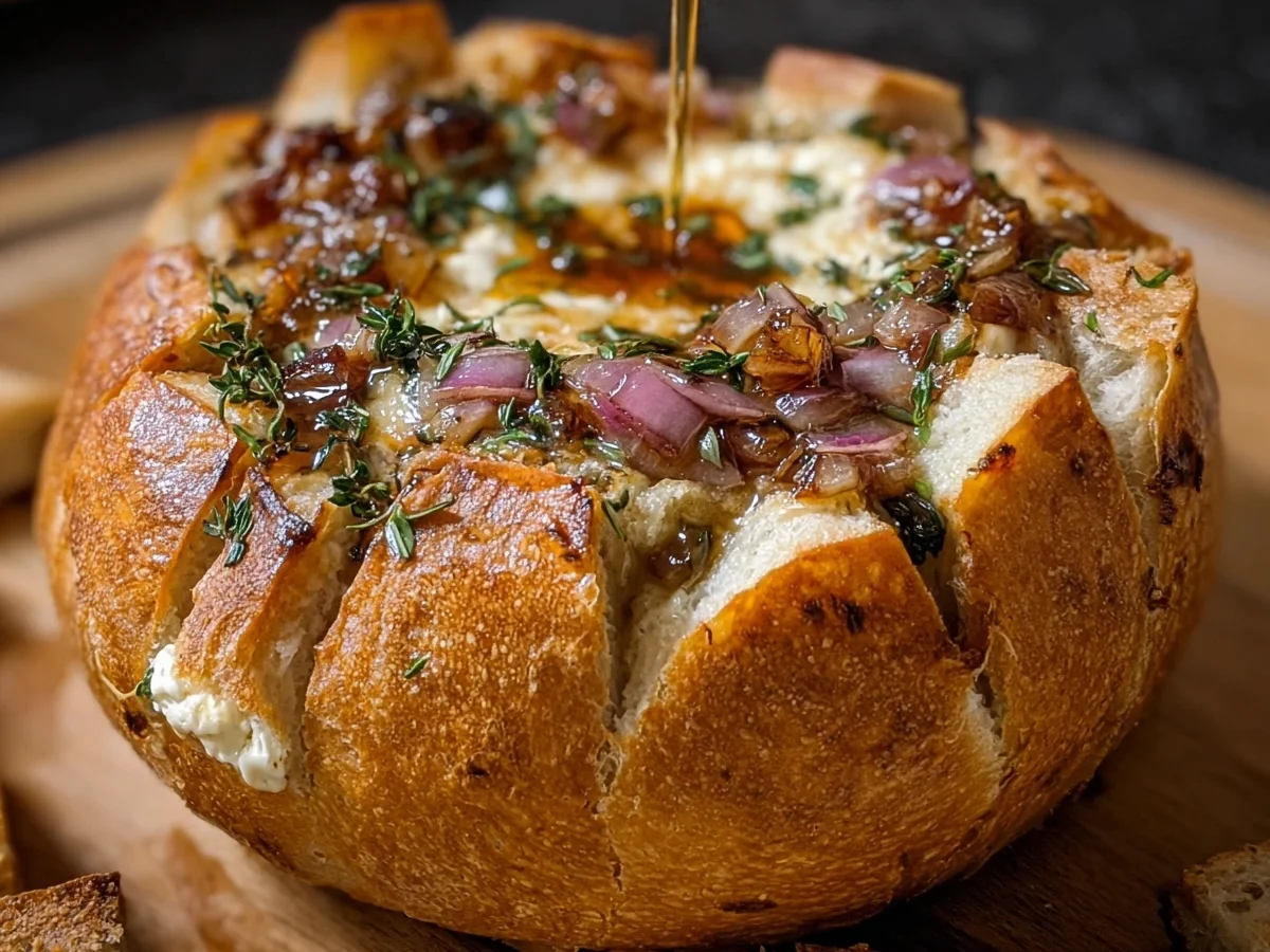 Baked Brie Bread Bowl with Hot Honey, Onions & Thyme - Image 1