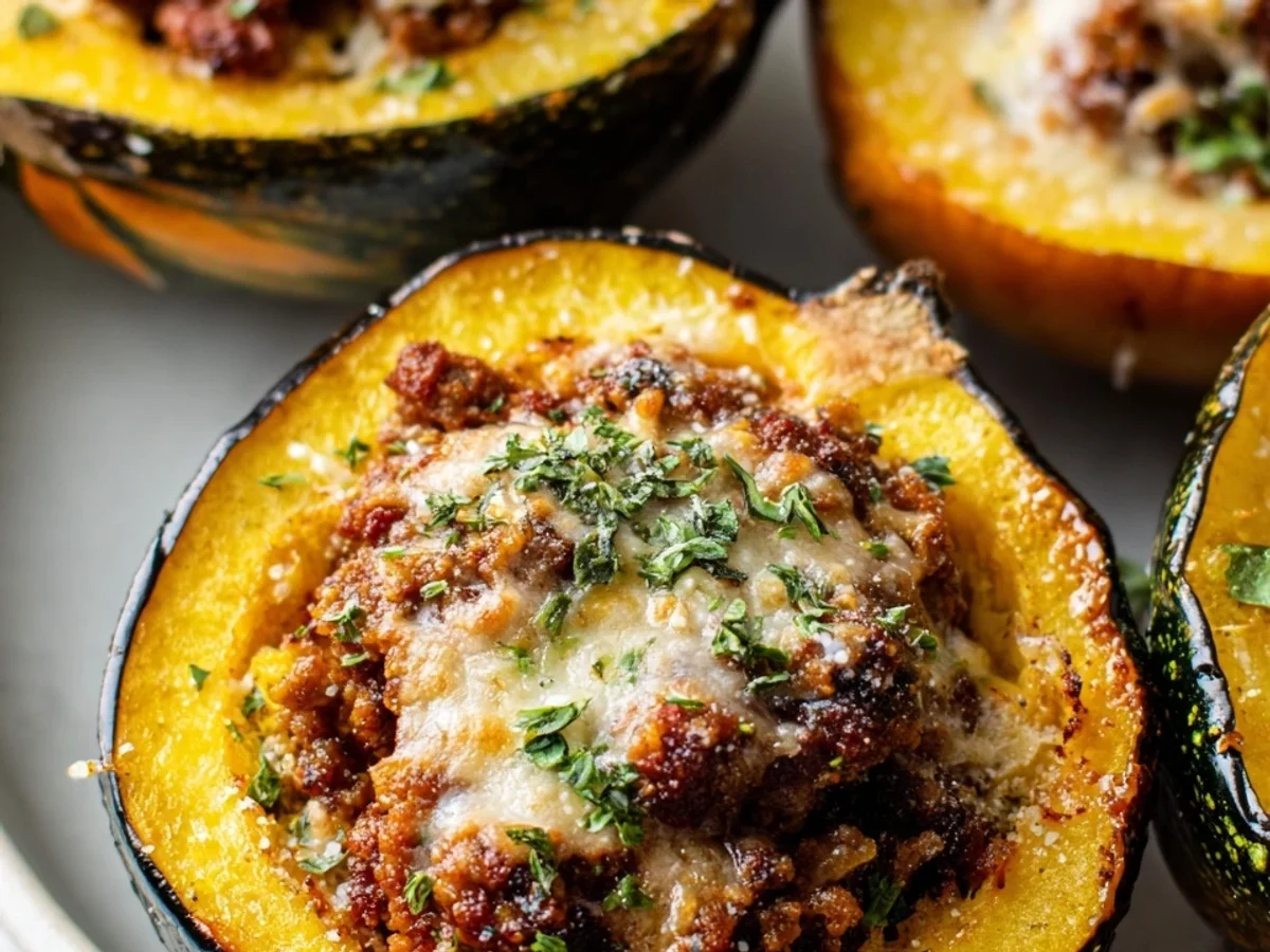 Beef Sausage Parmesan Stuffed Acorn Squash Recipe - Image 1