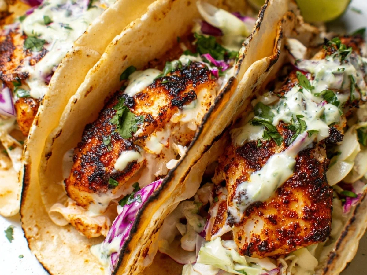 Blackened Fish Tacos with Zesty Slaw & Creamy Sauce - Image 1