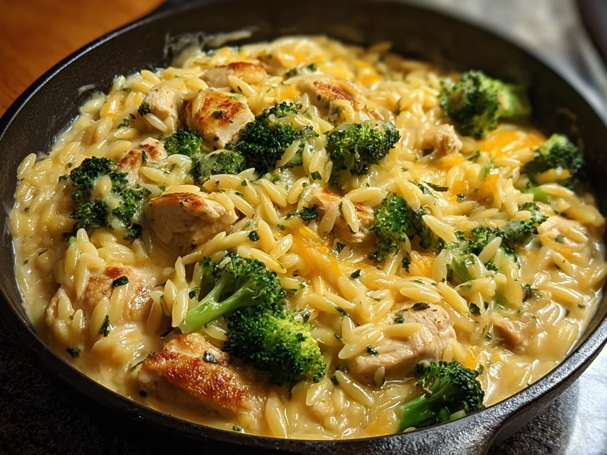 Cheesy Chicken Broccoli Orzo Creamy One-Pan Dinner - Image 1