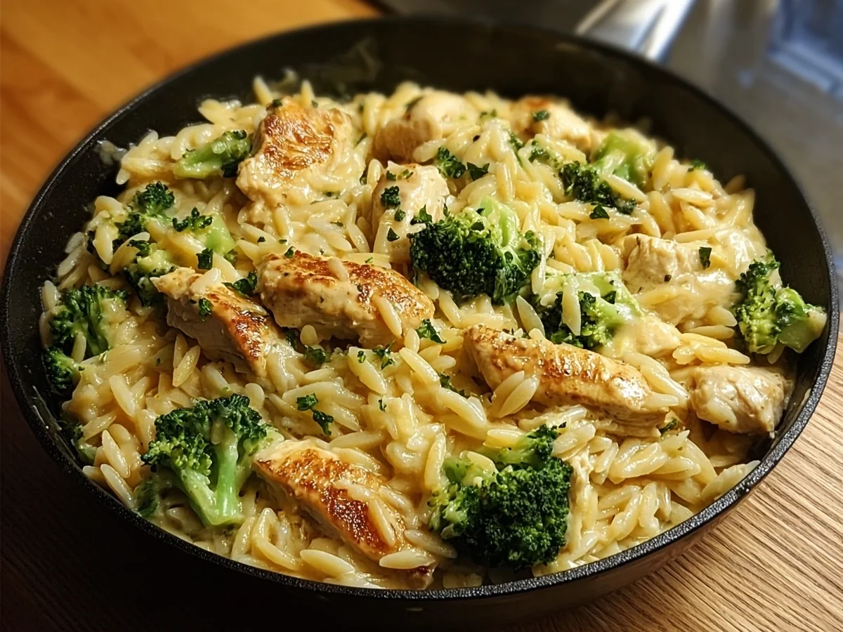 Cheesy Chicken Broccoli Orzo Creamy One-Pan Dinner - Image 2