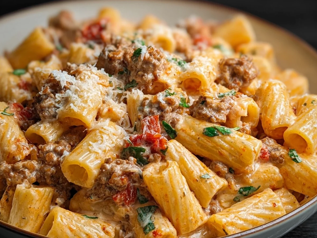 Creamy Beef Sausage Rigatoni with Tomato Sauce - Image 1