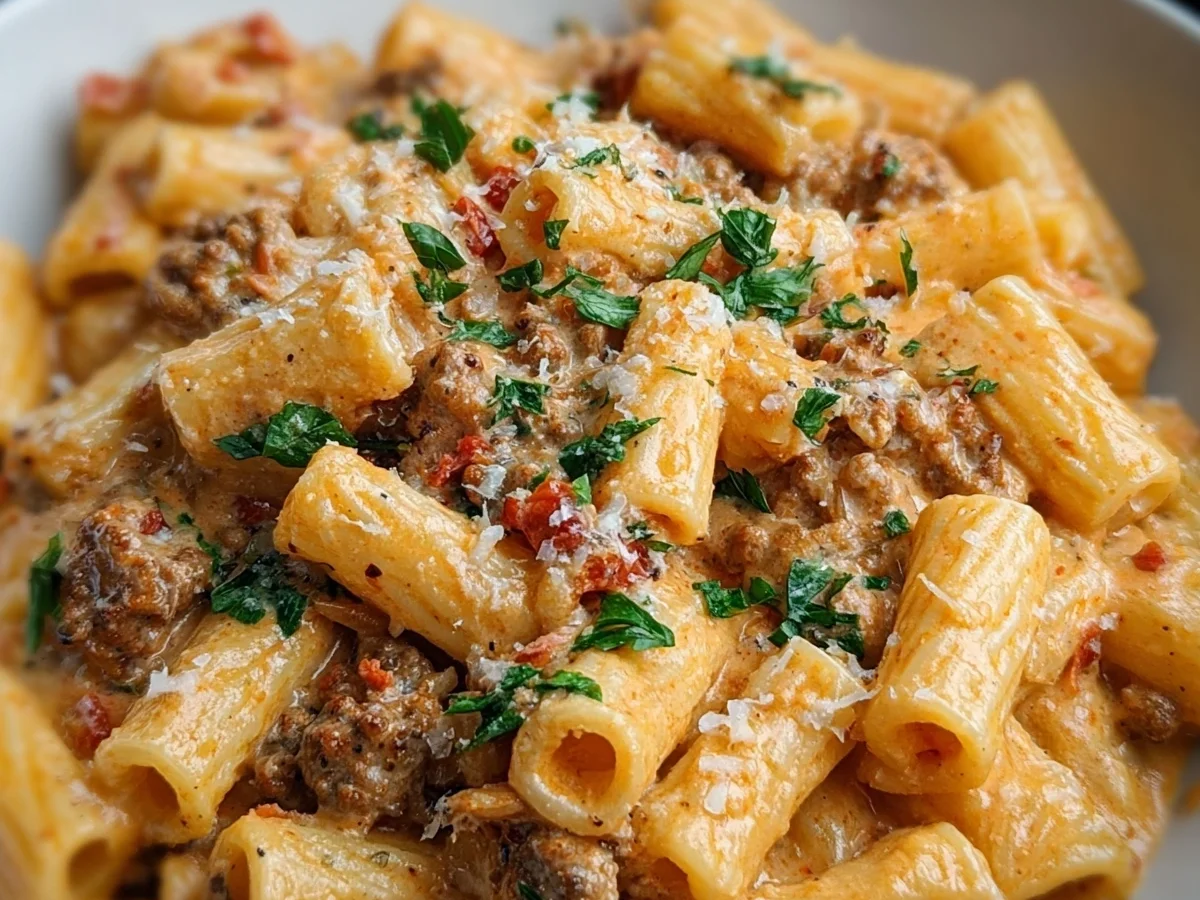 Creamy Beef Sausage Rigatoni with Tomato Sauce - Image 2