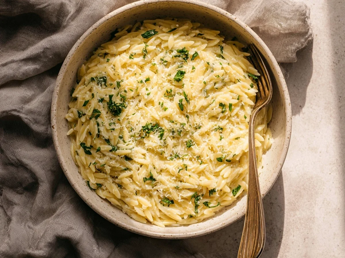 Creamy Garlic Parmesan Orzo Pasta: Quick & Hearty Dish - Image 1