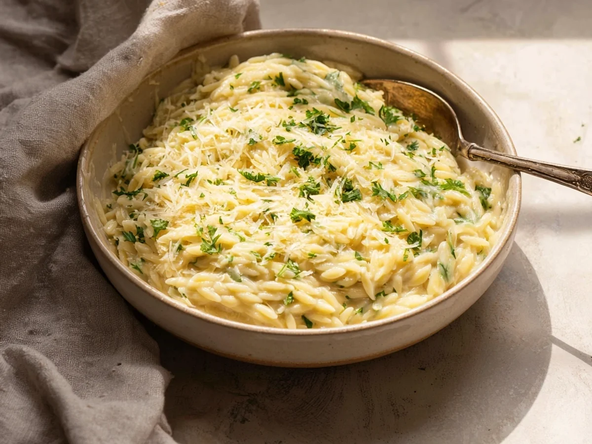 Creamy Garlic Parmesan Orzo Pasta: Quick & Hearty Dish - Image 2