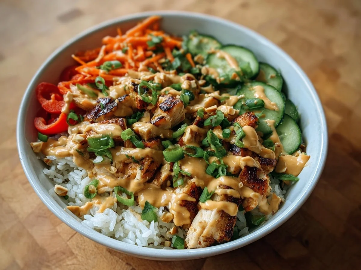 Creamy Thai Peanut Chicken Buddha Bowl for Dinner - Image 1