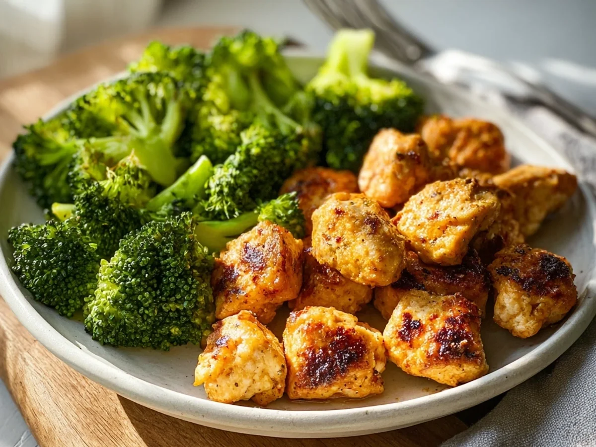 Crispy Air Fryer Chicken Bites & Tender Broccoli - Image 1