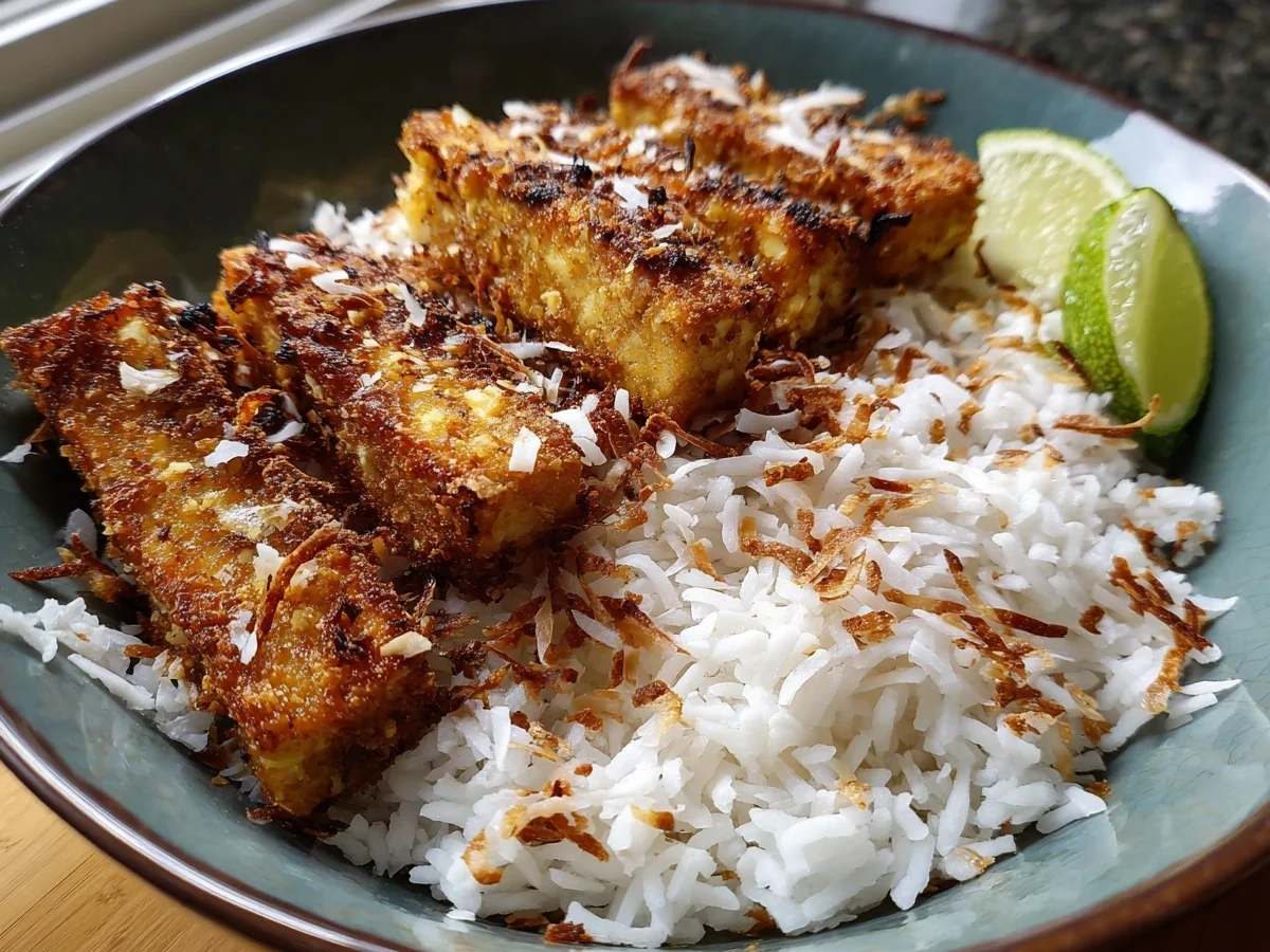 Crispy Coconut Crusted Tofu Bowl with Peanut Sauce - Image 1