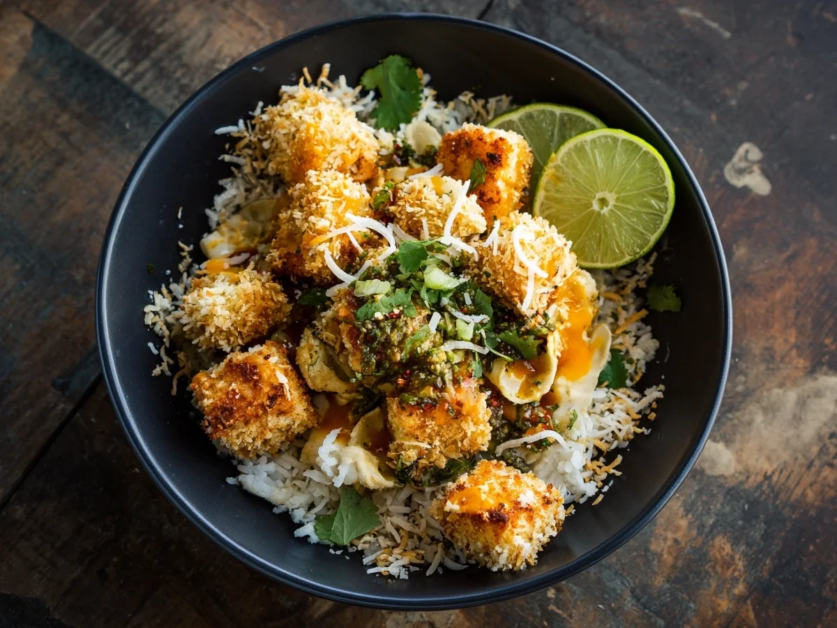 Crispy Coconut Crusted Tofu Bowl with Peanut Sauce - Image 2