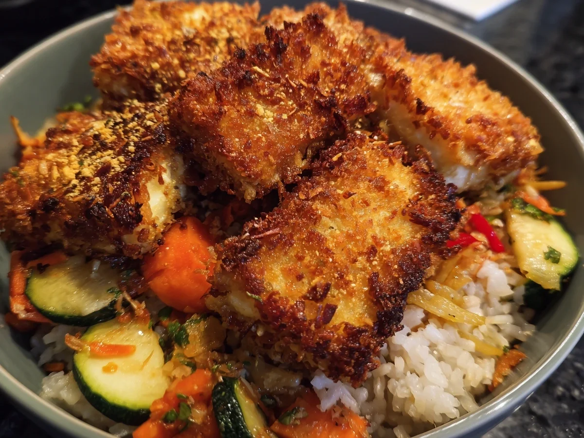 Crispy Coconut Tofu Bowl with Peanut Sauce - Image 1