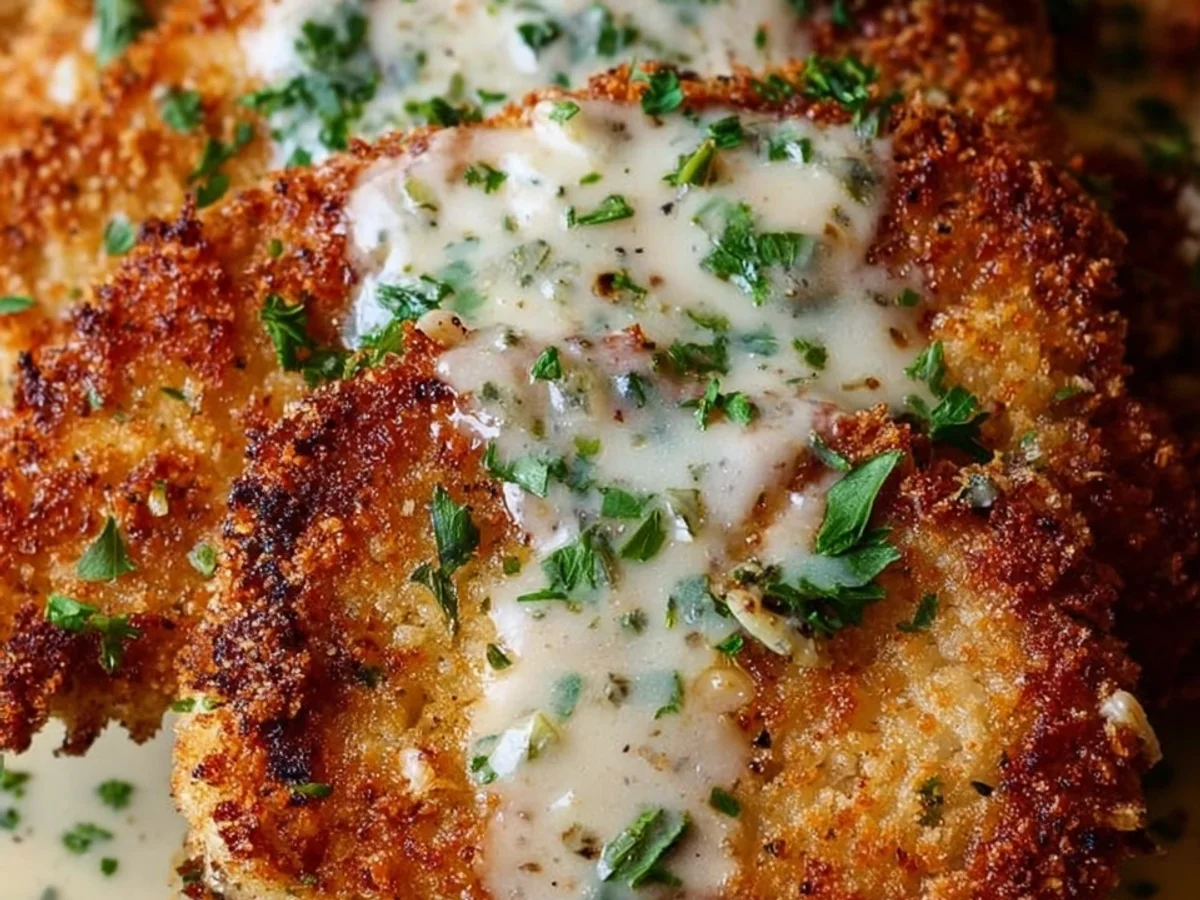 Crispy Parmesan Crusted Chicken with Creamy Garlic Sauce - Image 1