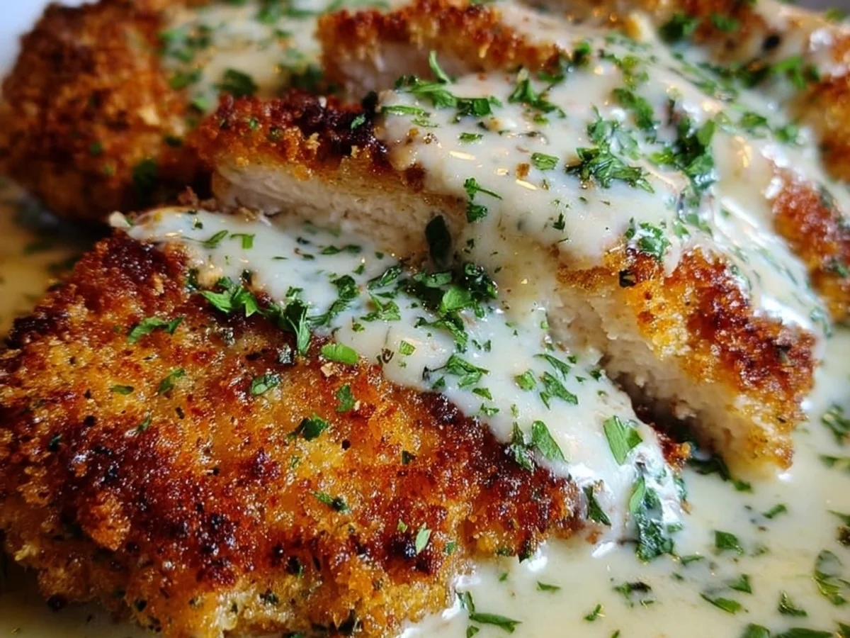 Crispy Parmesan Crusted Chicken with Creamy Garlic Sauce - Image 2