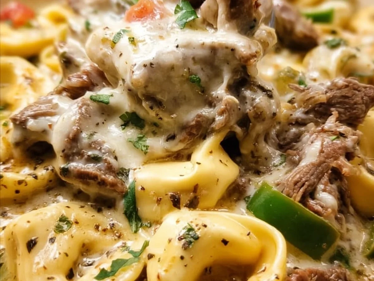 Crock Pot Cheesesteak Tortellini: Easy Slow Cooker Meal - Image 1