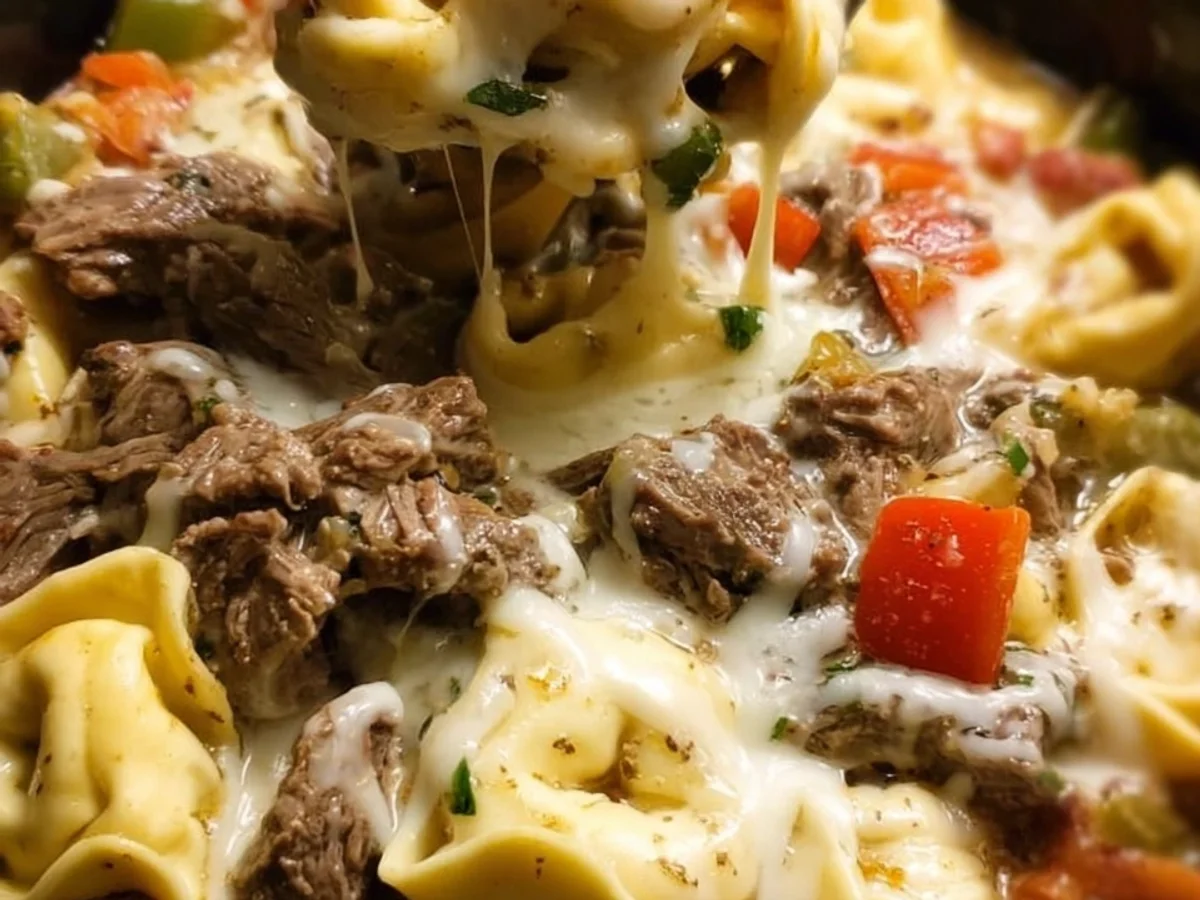 Crock Pot Cheesesteak Tortellini: Easy Slow Cooker Meal - Image 2
