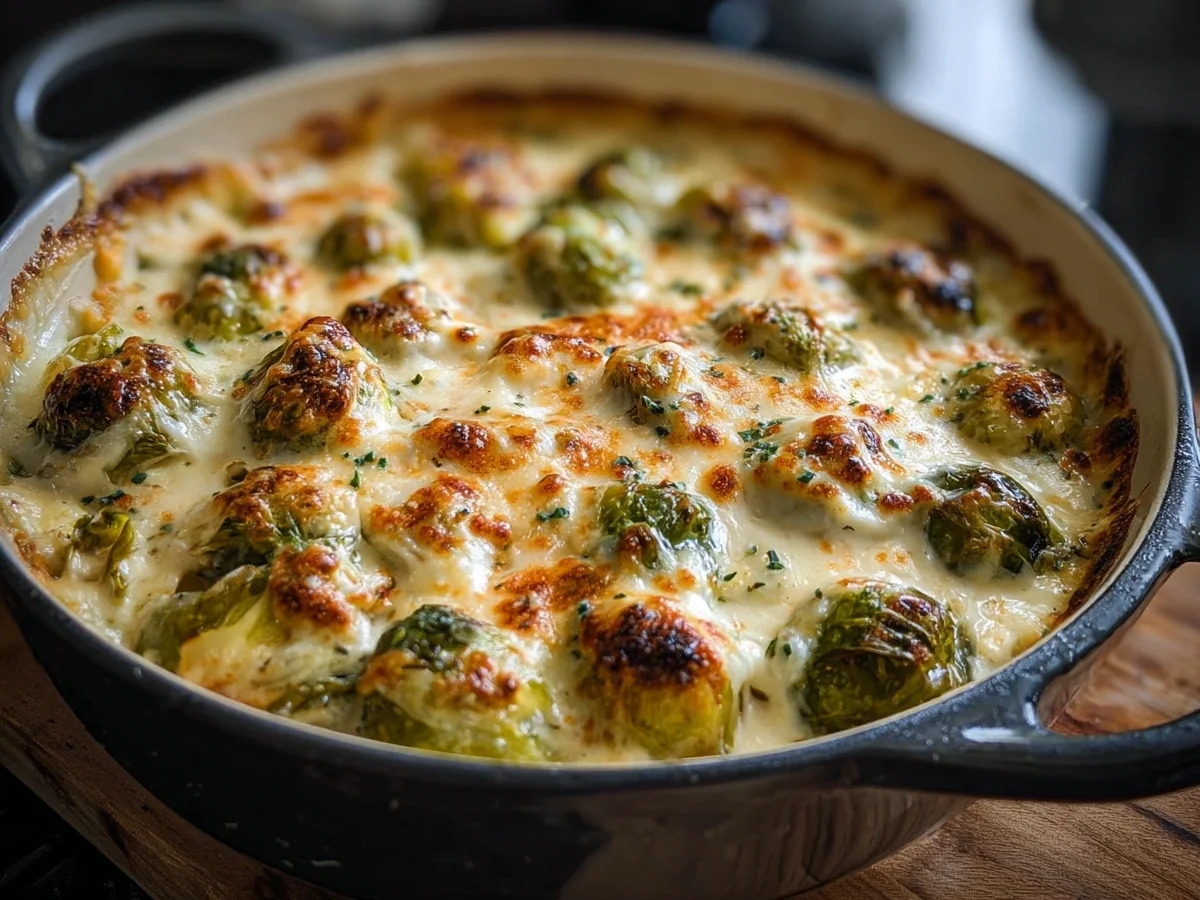Easy Creamy Cheesy Brussels Sprouts Bake - Image 1