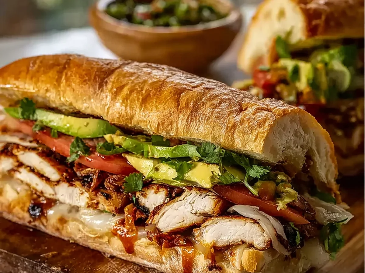 Flavorful Chicken Torta Sandwich: Zesty Lunch Delight - Image 1