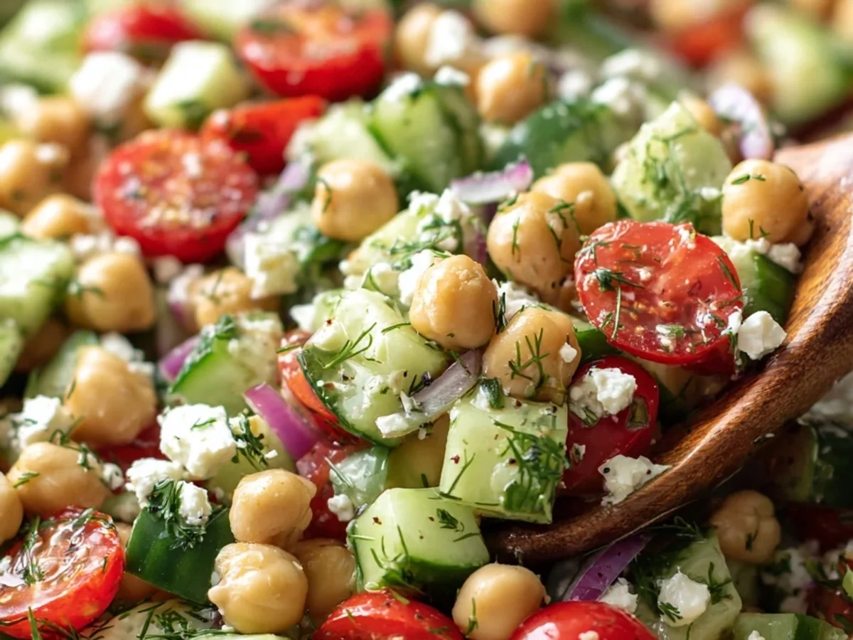 Fresh Chickpea Cucumber Salad with Feta & Tomatoes - Image 1