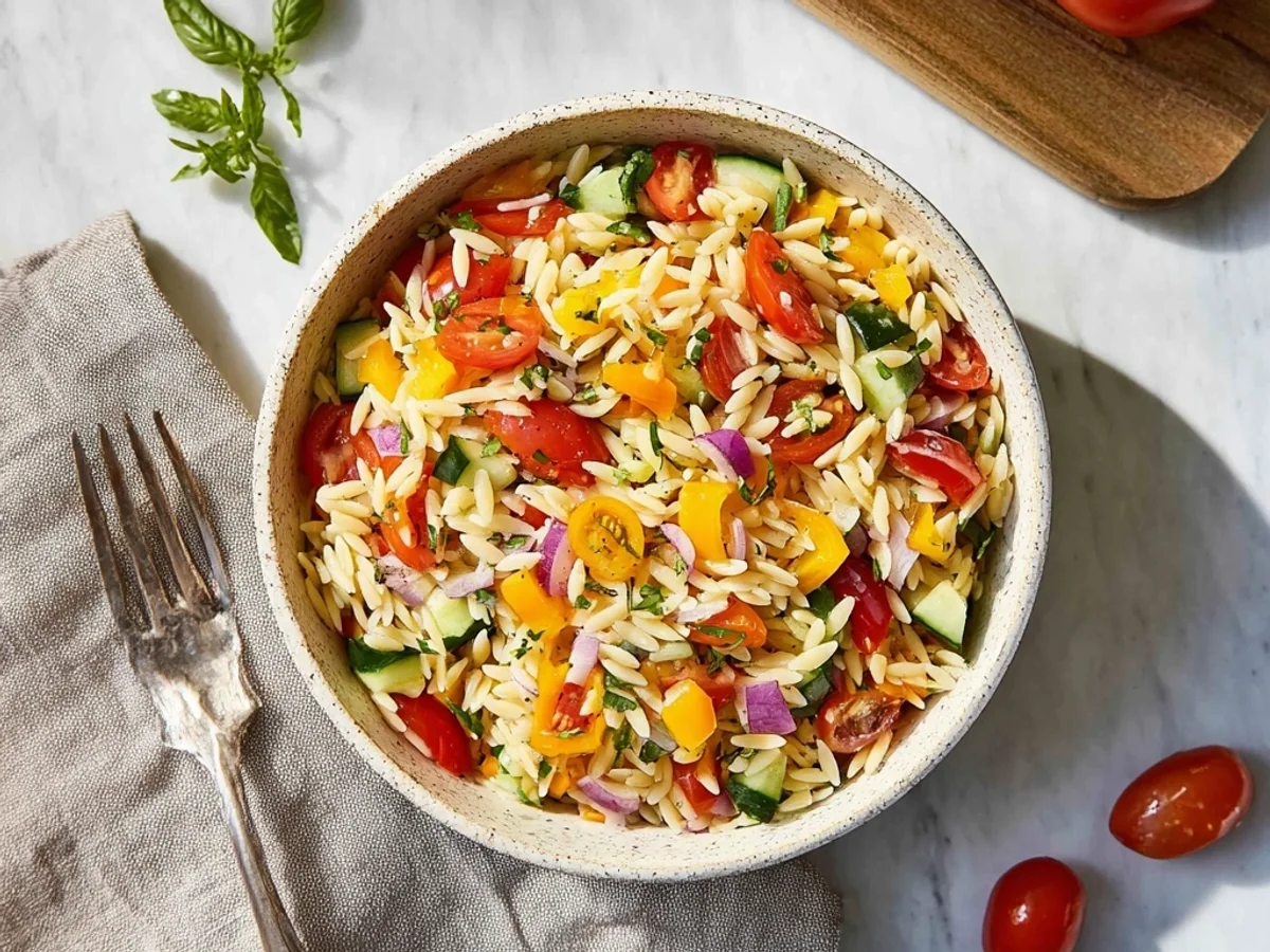 Fresh Rainbow Orzo Salad: A Vibrant Side Dish - Image 1