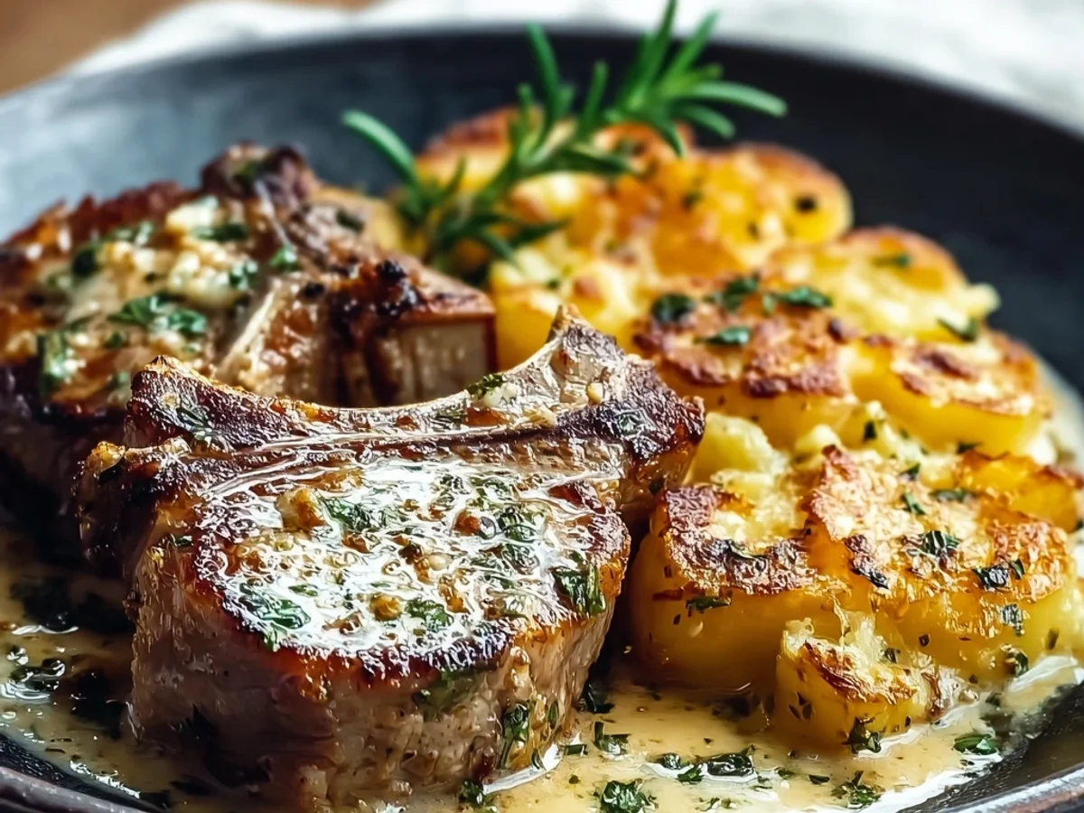 Garlic Butter Lamb Chops & Cheesy Potato Bake Dinner - Image 1