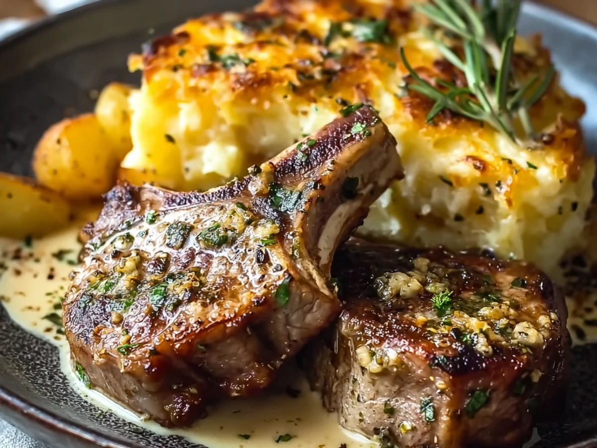 Garlic Butter Lamb Chops & Cheesy Potato Bake Dinner - Image 2