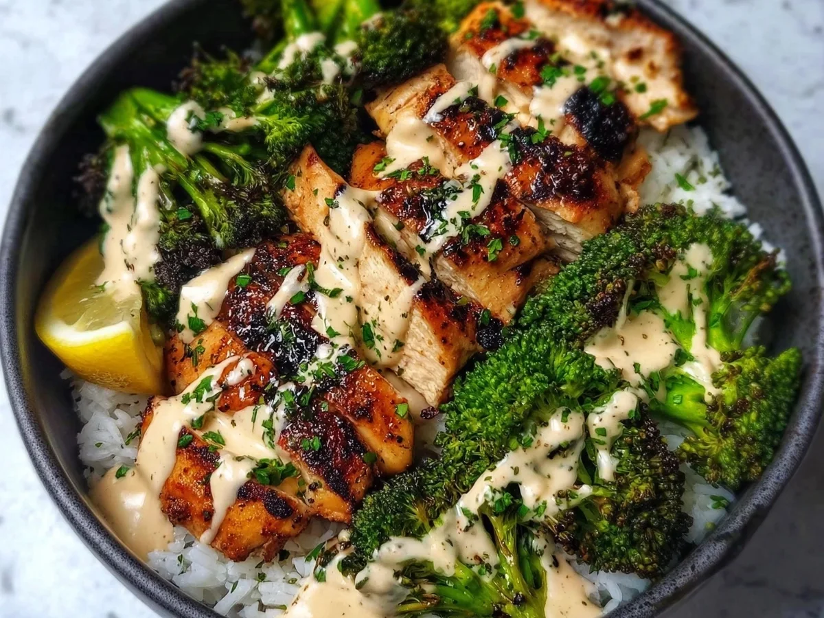 Grilled Chicken & Broccoli Bowls with Creamy Garlic Sauce - Image 1