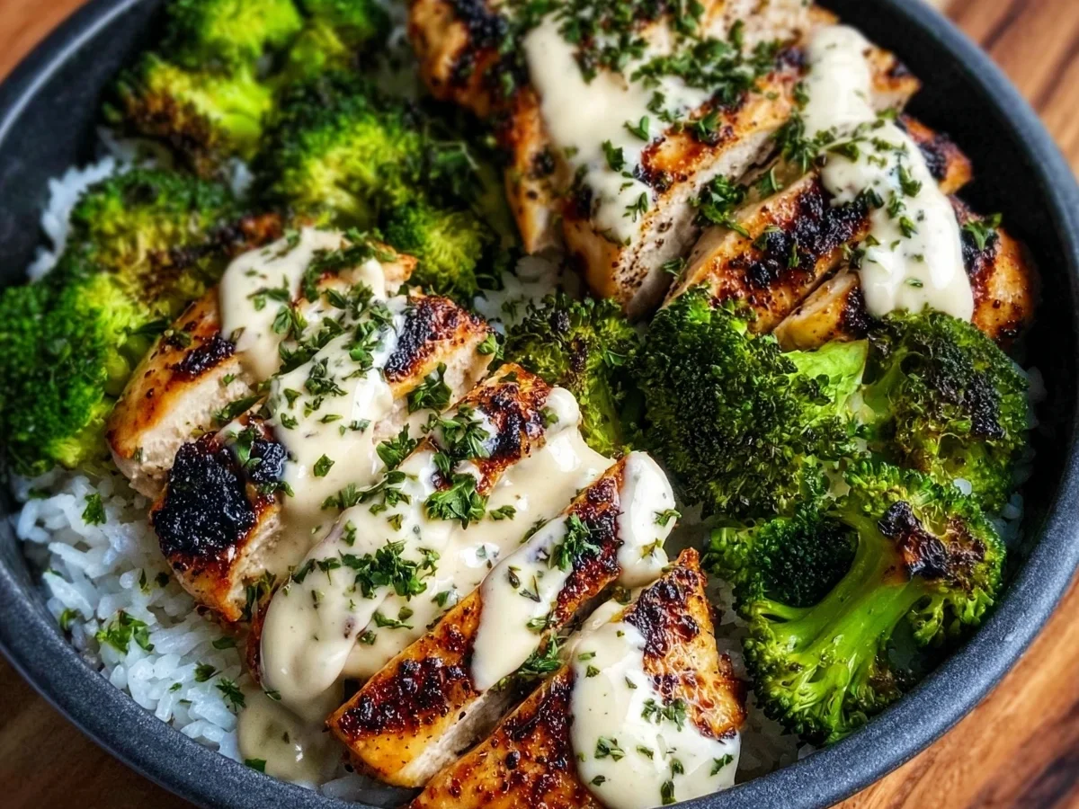 Grilled Chicken & Broccoli Bowls with Creamy Garlic Sauce - Image 2