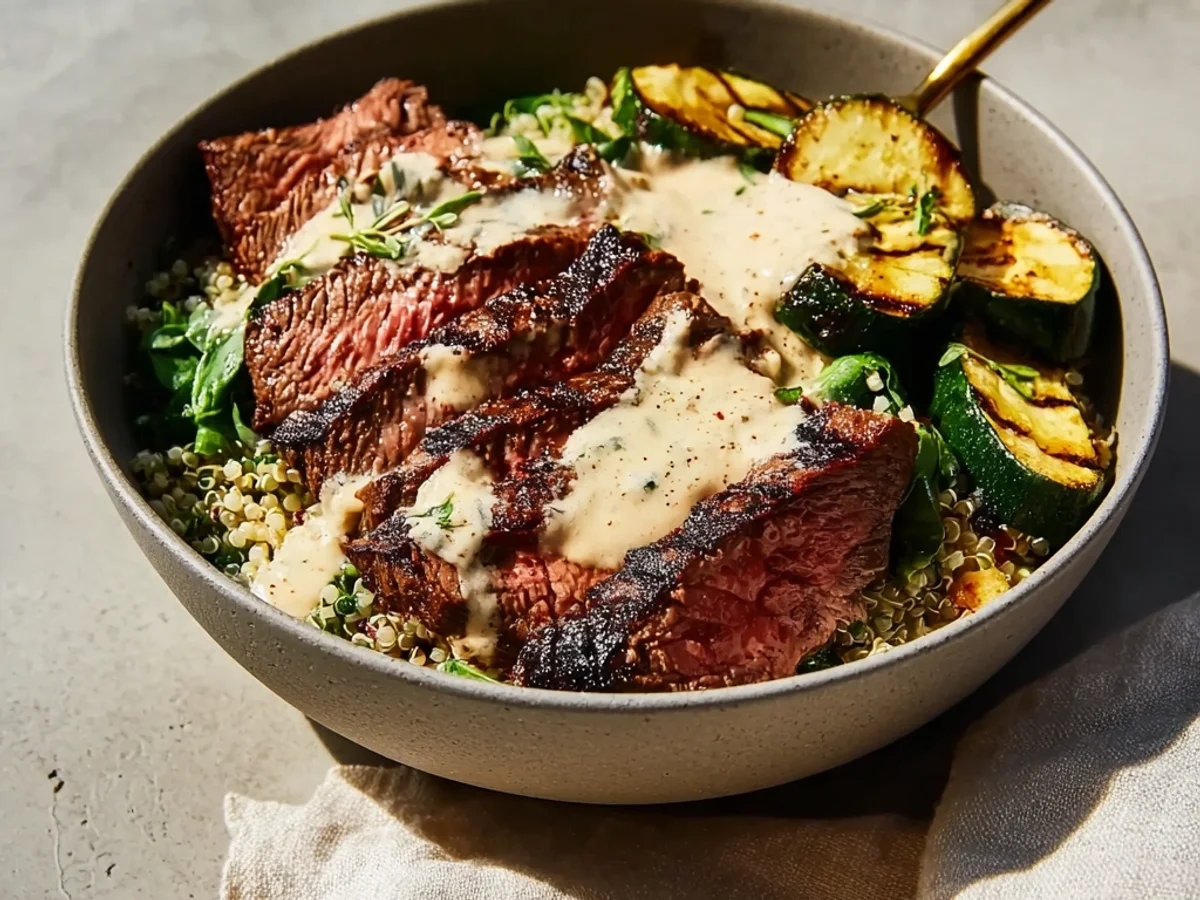Grilled Steak Bowl with Creamy Sauce & Zucchini - Image 1