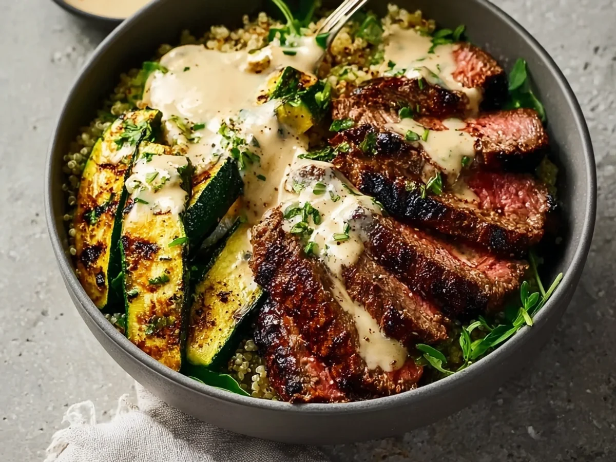 Grilled Steak Bowl with Creamy Sauce & Zucchini - Image 2