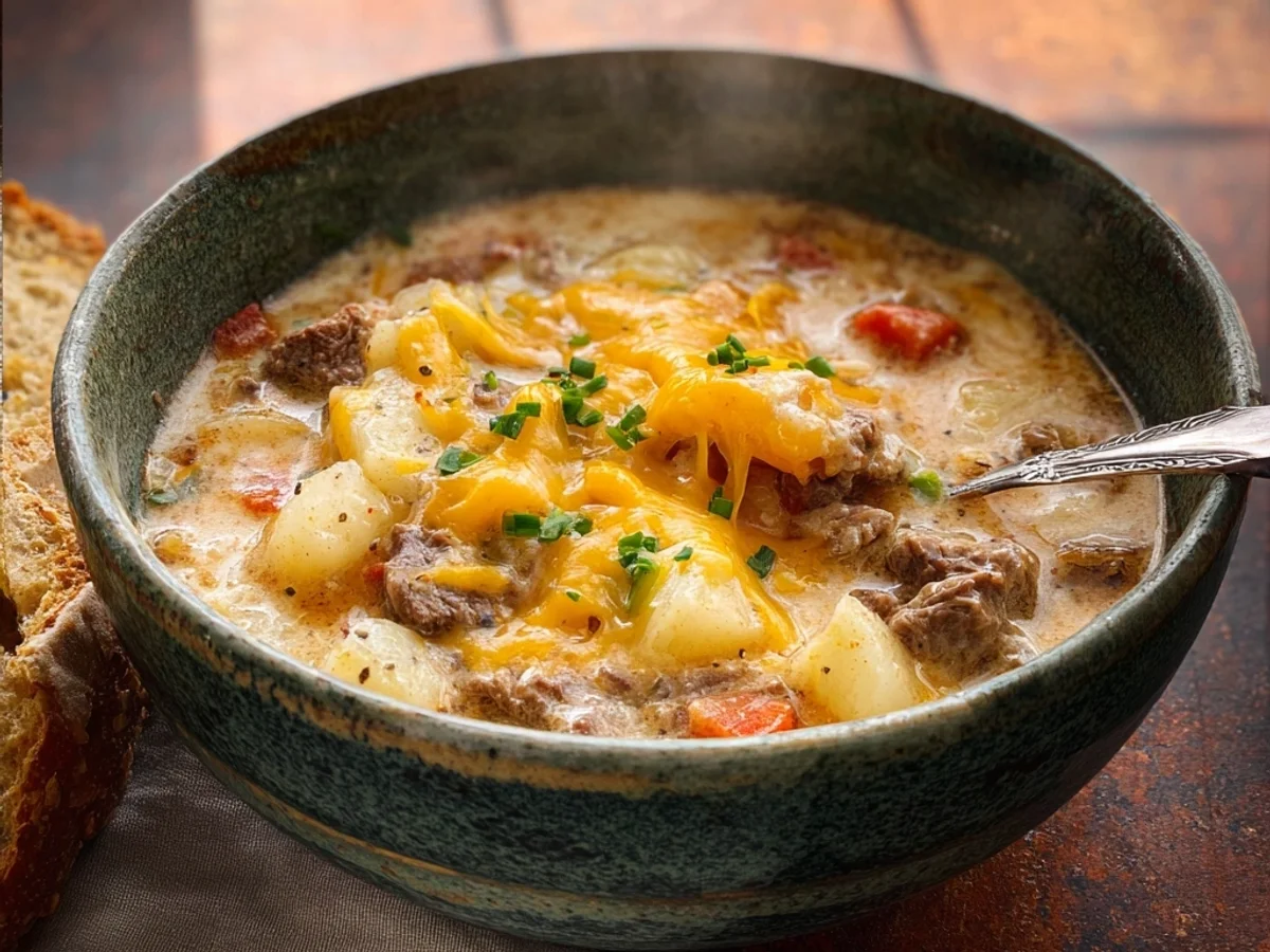 Hearty Cheesy Beef Soup: A Warm, Comforting Bowl - Image 1