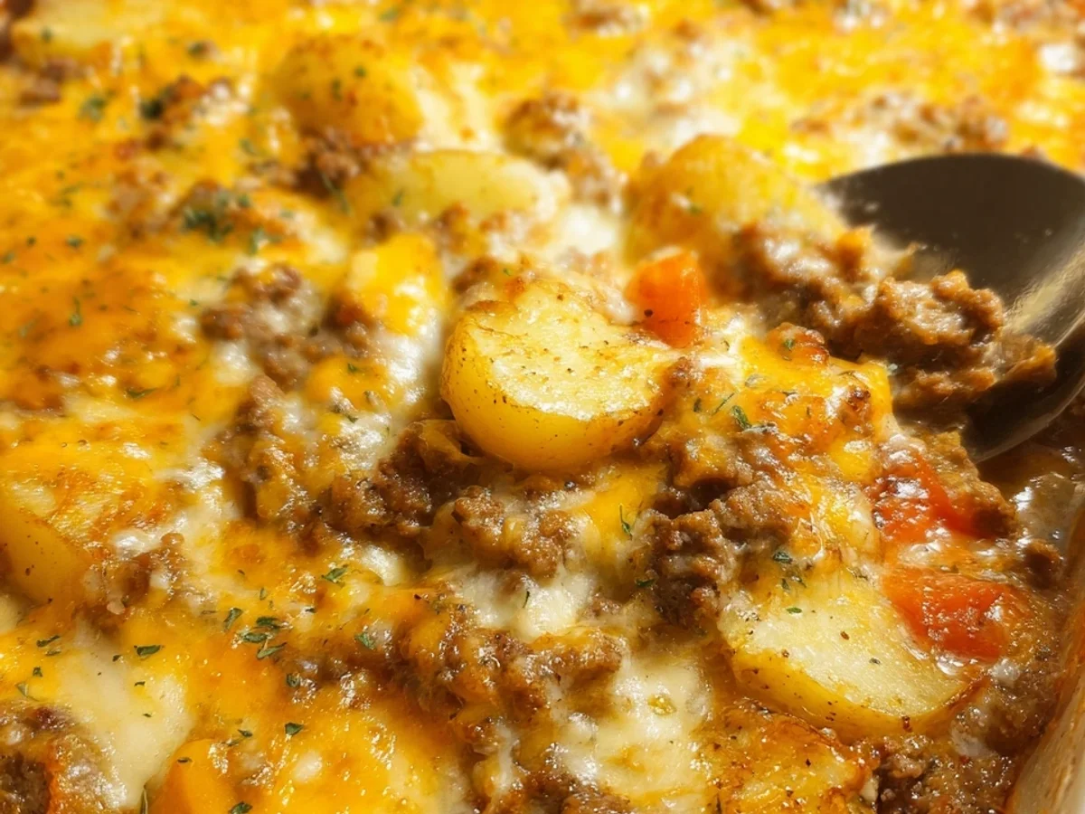 Hearty Cheesy Ground Beef Potato Casserole Bake - Image 1
