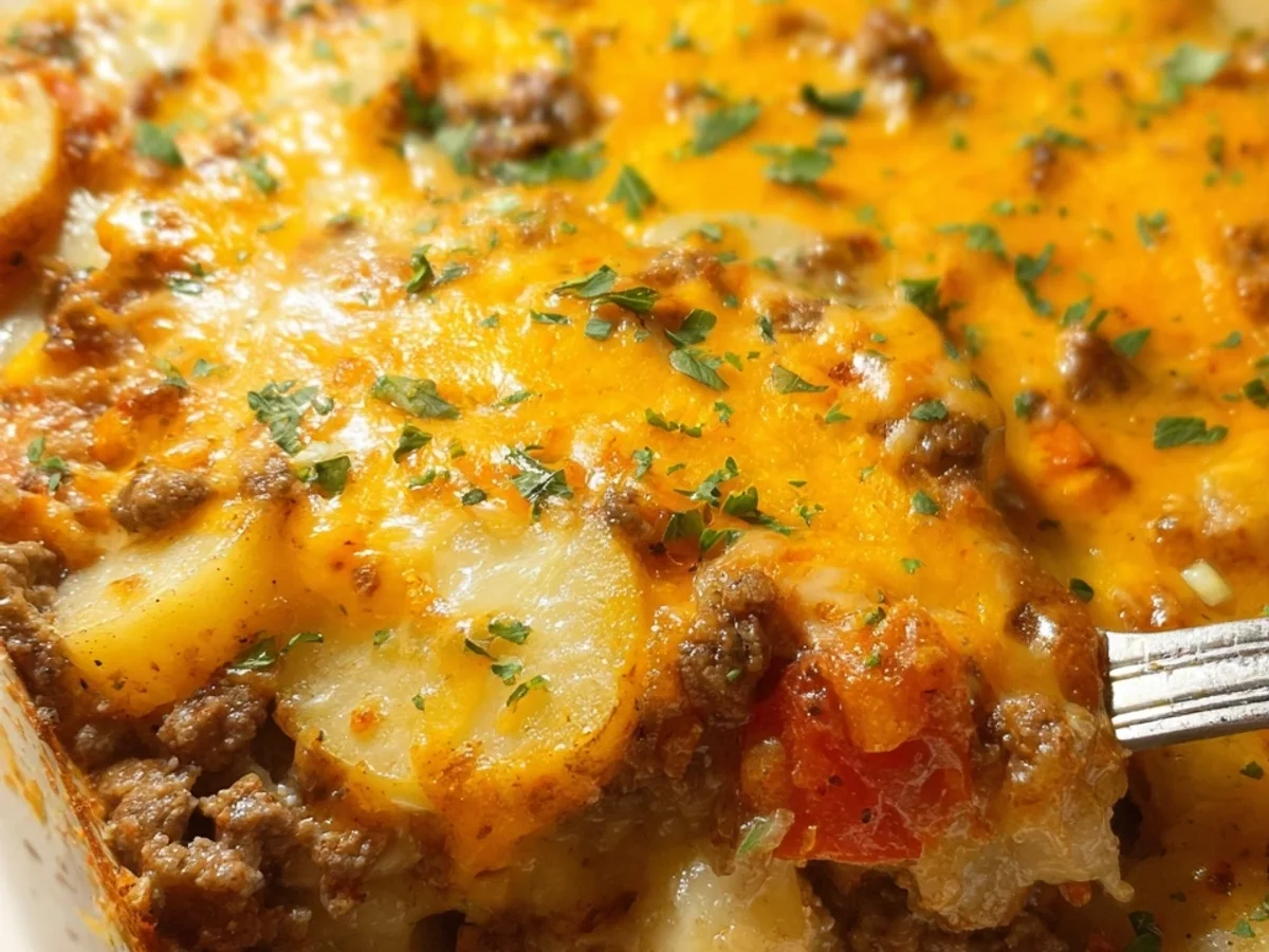 Hearty Cheesy Ground Beef Potato Casserole Bake - Image 2