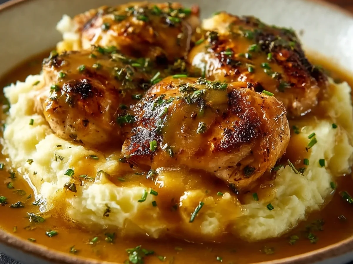 Hearty Chicken and Garlic Gravy with Cheesy Mashed Potatoes - Image 1