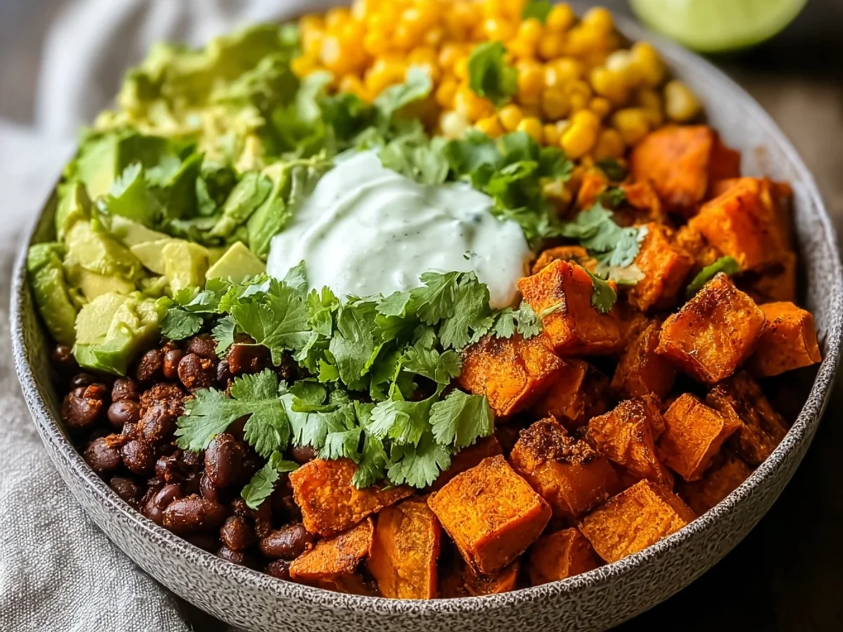 Hearty Sweet Potato Taco Bowl with Zesty Crema - Image 1