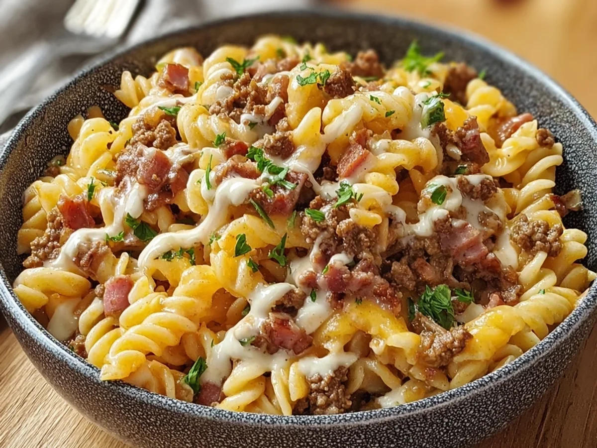 Hearty Turkey Ham Cheeseburger Pasta Skillet - Image 1