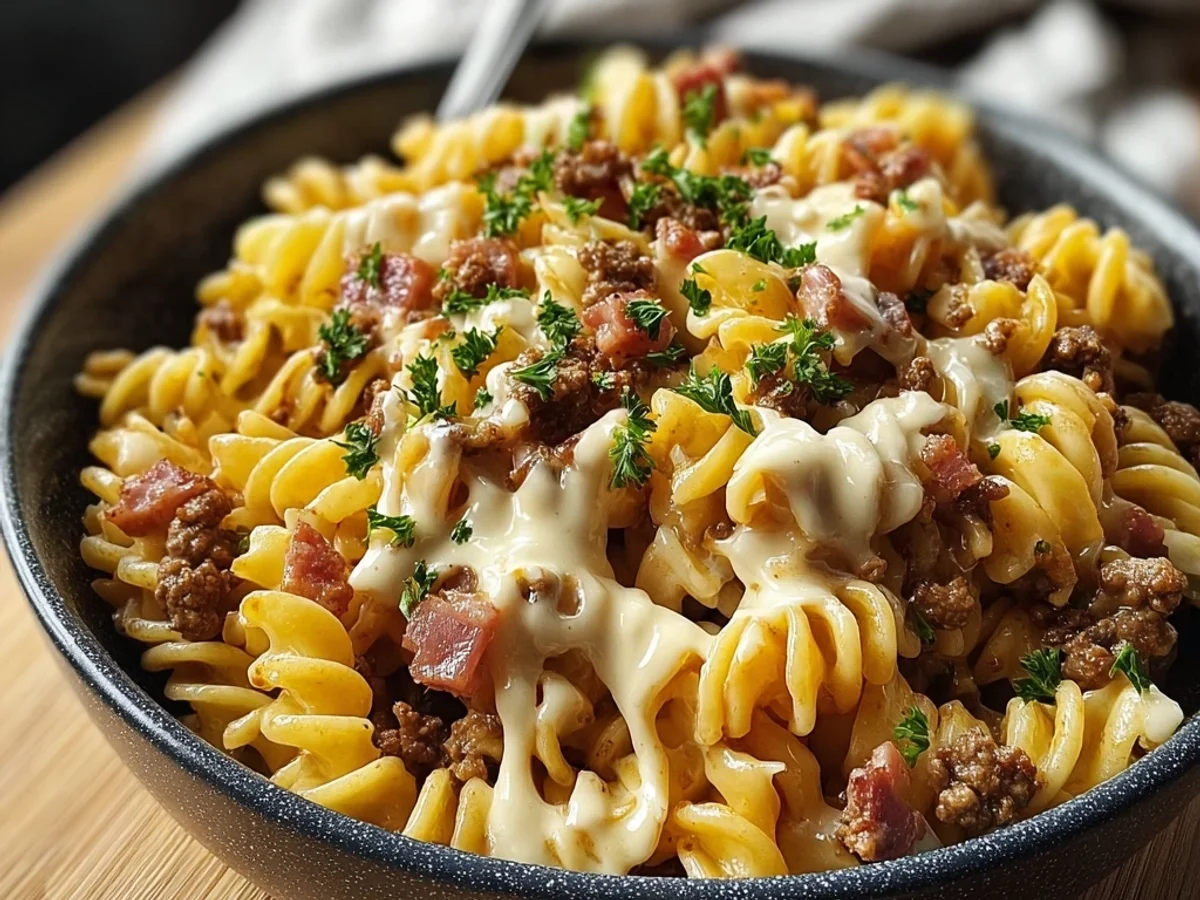 Hearty Turkey Ham Cheeseburger Pasta Skillet - Image 2