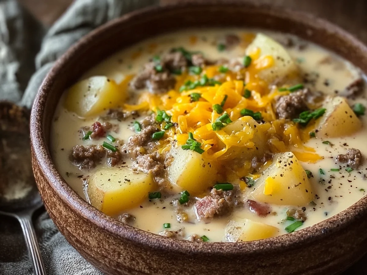 Hearty Warm Cheesy Hamburger Potato Soup Recipe - Image 2