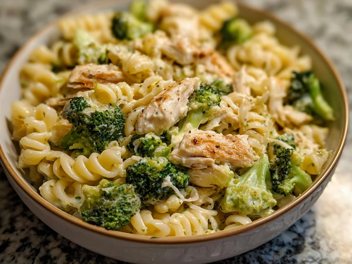 High Protein Creamy Rotisserie Chicken Broccoli Pasta - Image 1