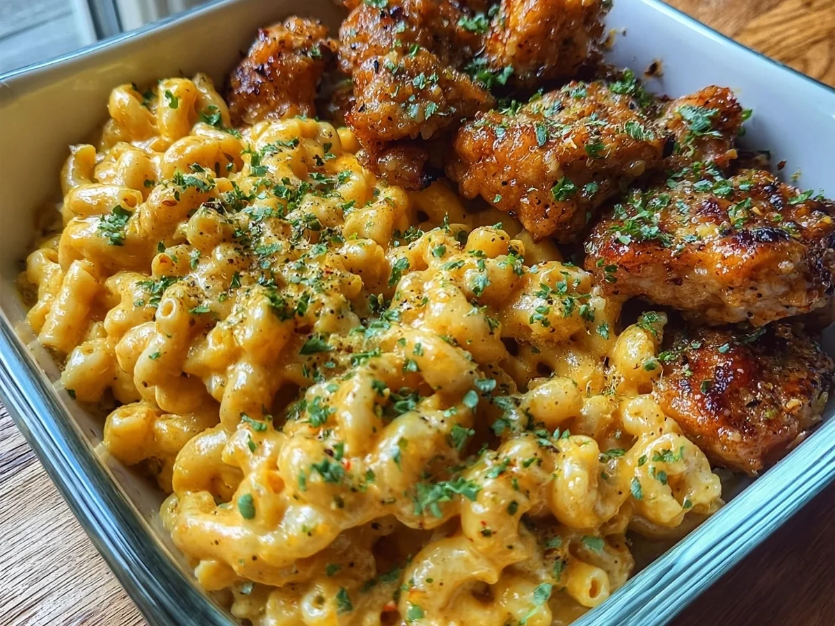 High Protein Honey Garlic Butter Chicken & Mac & Cheese - Image 1