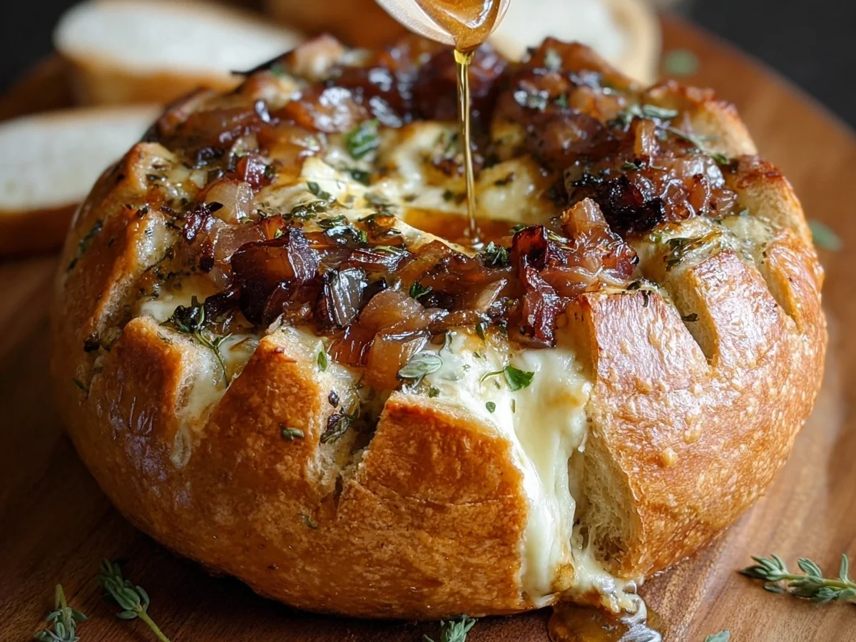 Hot Honey Baked Brie Bread Bowl with Caramelized Onions - Image 2
