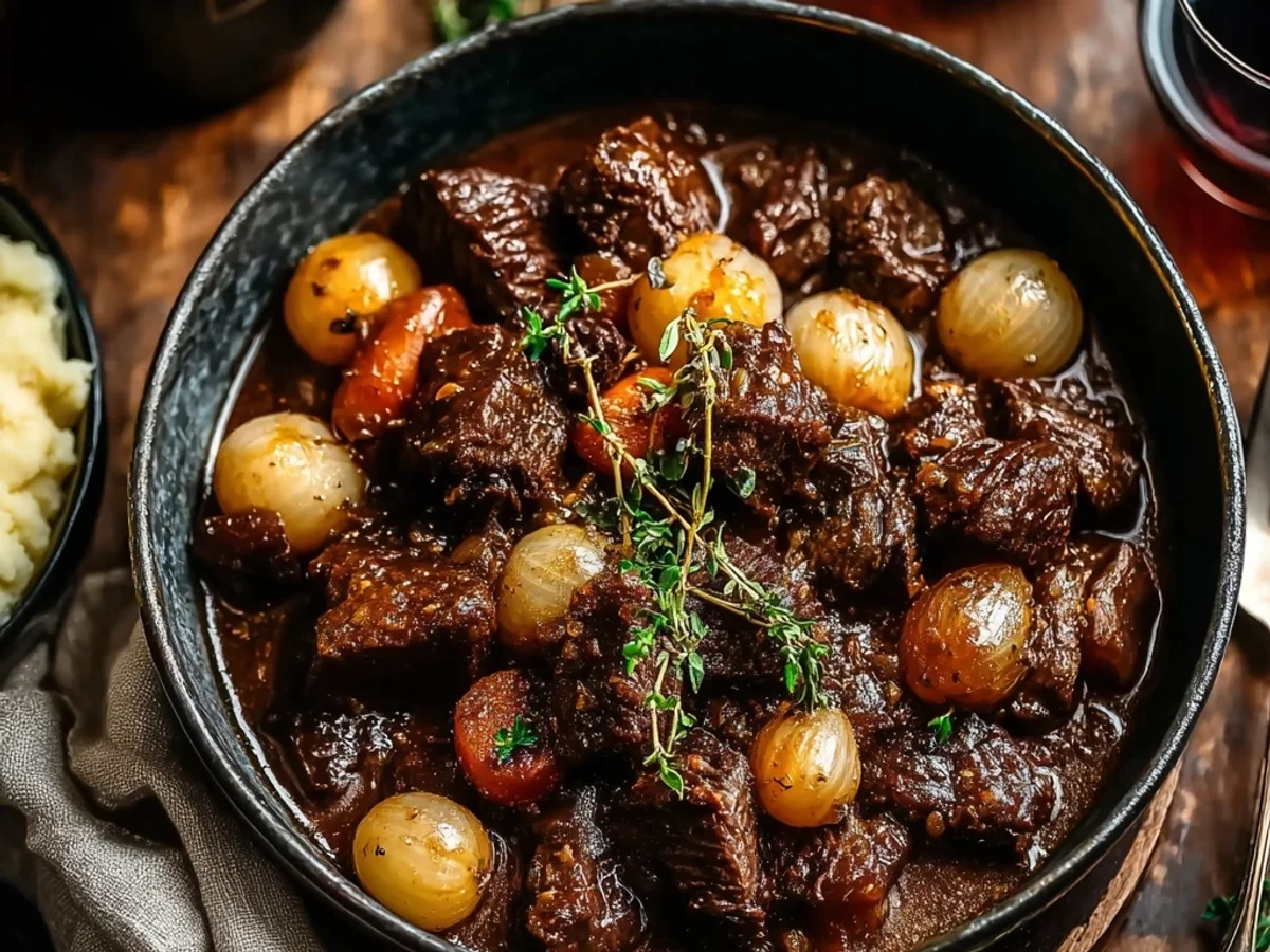 Rich Beef Bourguignon Recipe with Wine & Tender Herbs - Image 1