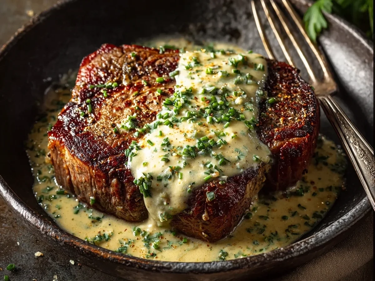 Seared Garlic Butter Steak with Parmesan Cream Sauce - Image 1