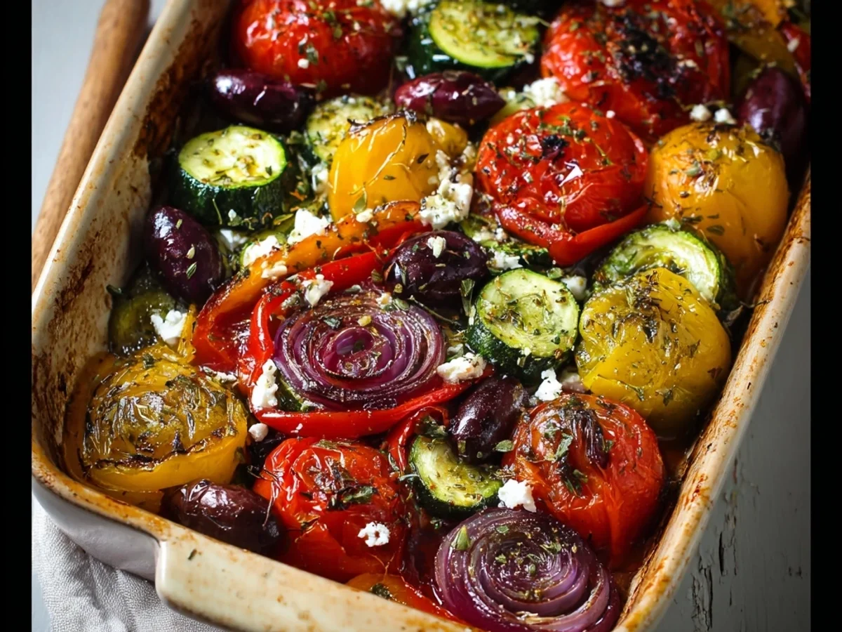 Simple One Pan Greek Vegetables: Roasted Feta & Herbs - Image 1
