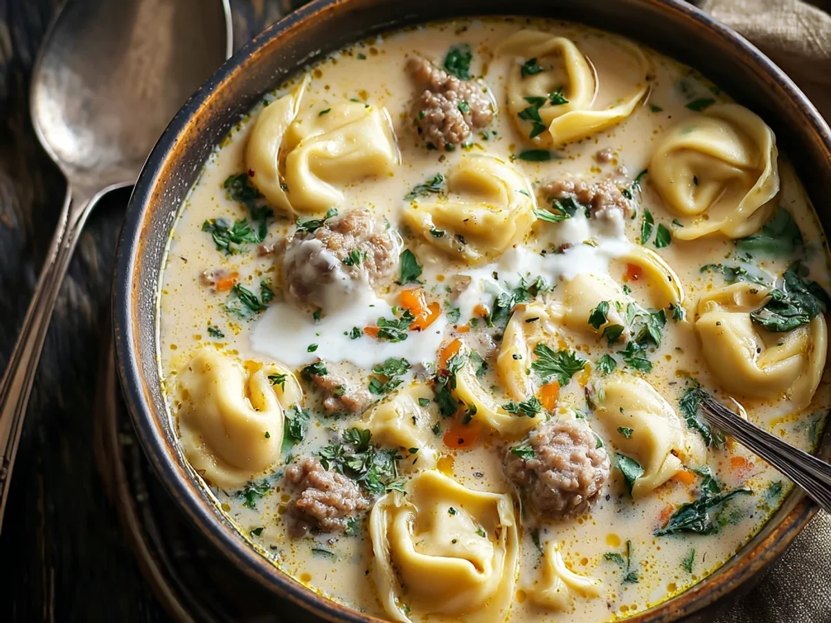 Slow Cooker Creamy Beef Sausage Tortellini Soup - Image 1