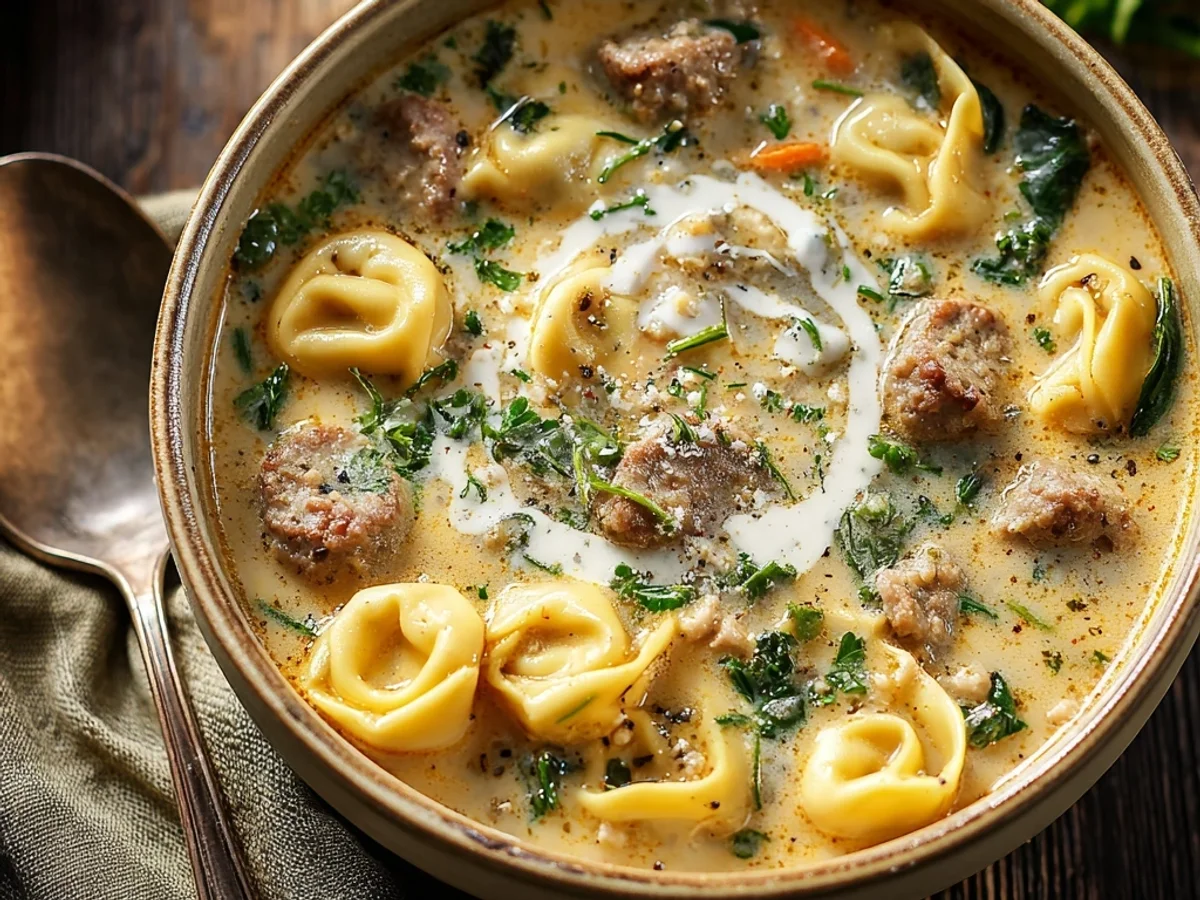 Slow Cooker Creamy Beef Sausage Tortellini Soup - Image 2