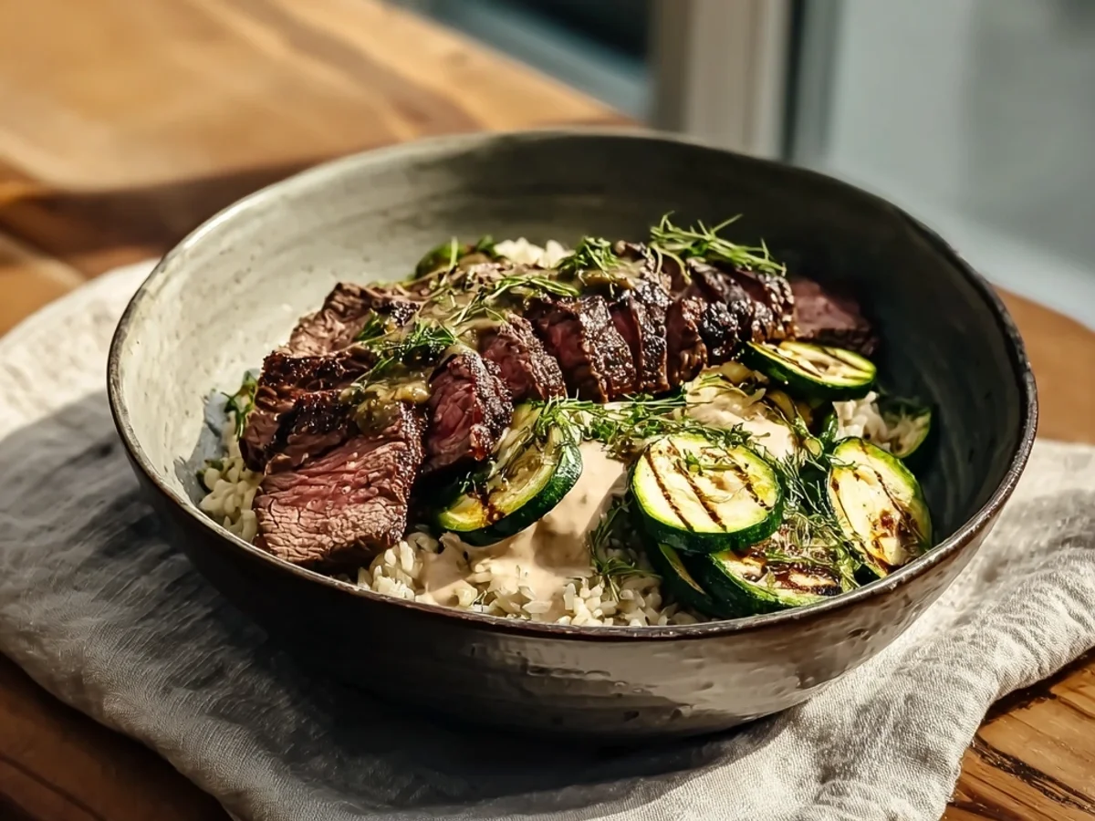 Smoky Grilled Steak Bowl with Grilled Zucchini & Herbs - Image 1