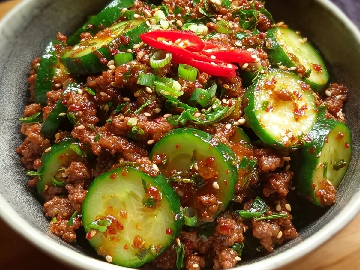 Spicy Keto Korean Ground Beef & Cucumber Salad - Image 1