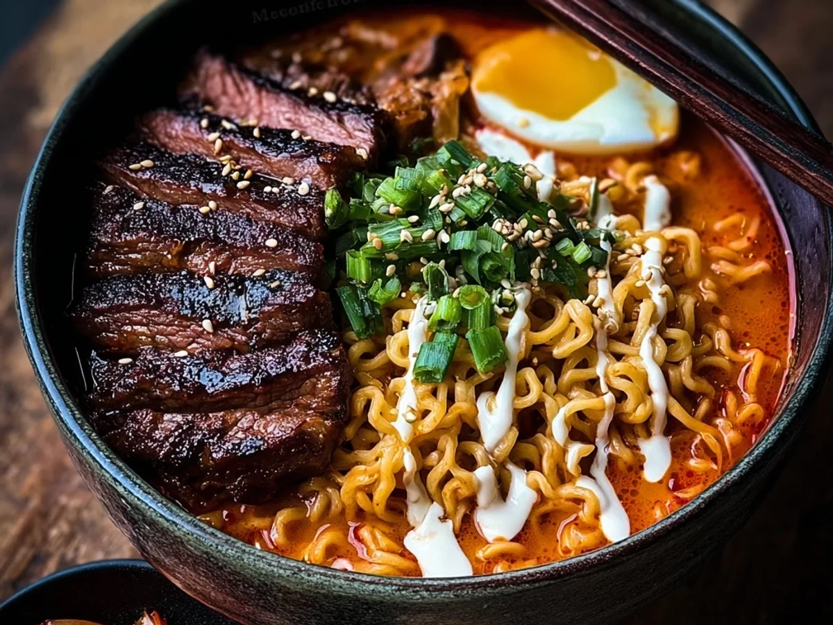 Spicy Korean Ramen with Grilled Beef & Creamy Sauce - Image 1
