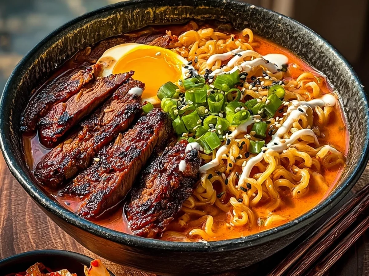 Spicy Korean Ramen with Grilled Beef & Creamy Sauce - Image 2