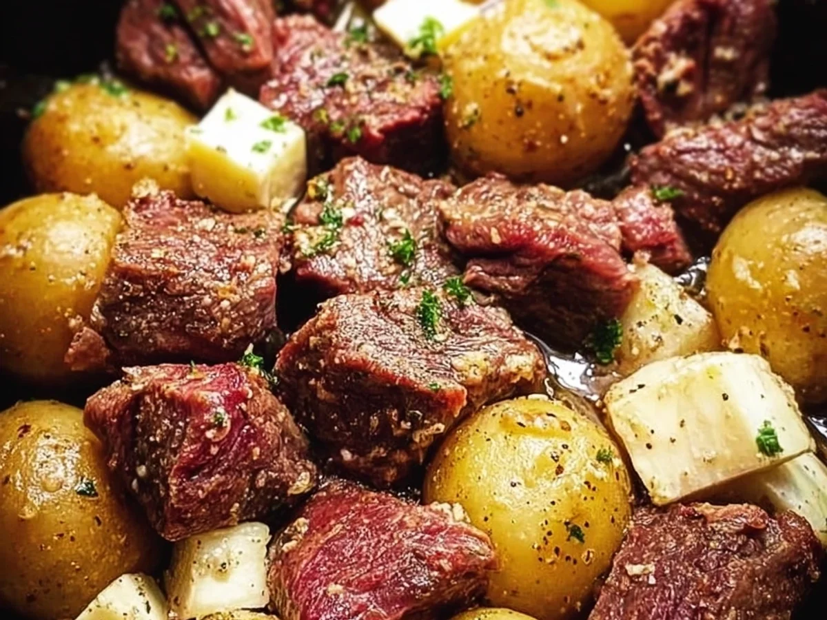 Tender Crockpot Garlic Butter Beef Bites with Potatoes - Image 1